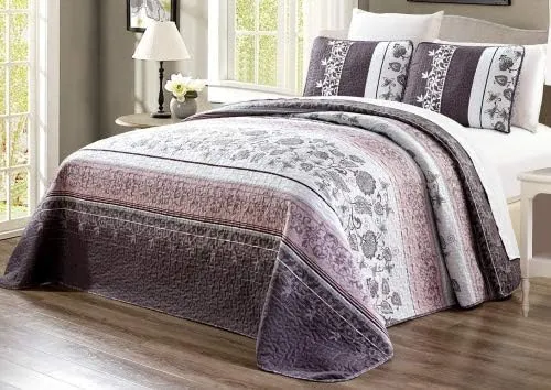 Grand Linen 3-Piece Oversize (115" x 95") Fine Printed Prewashed Quilt Set ...