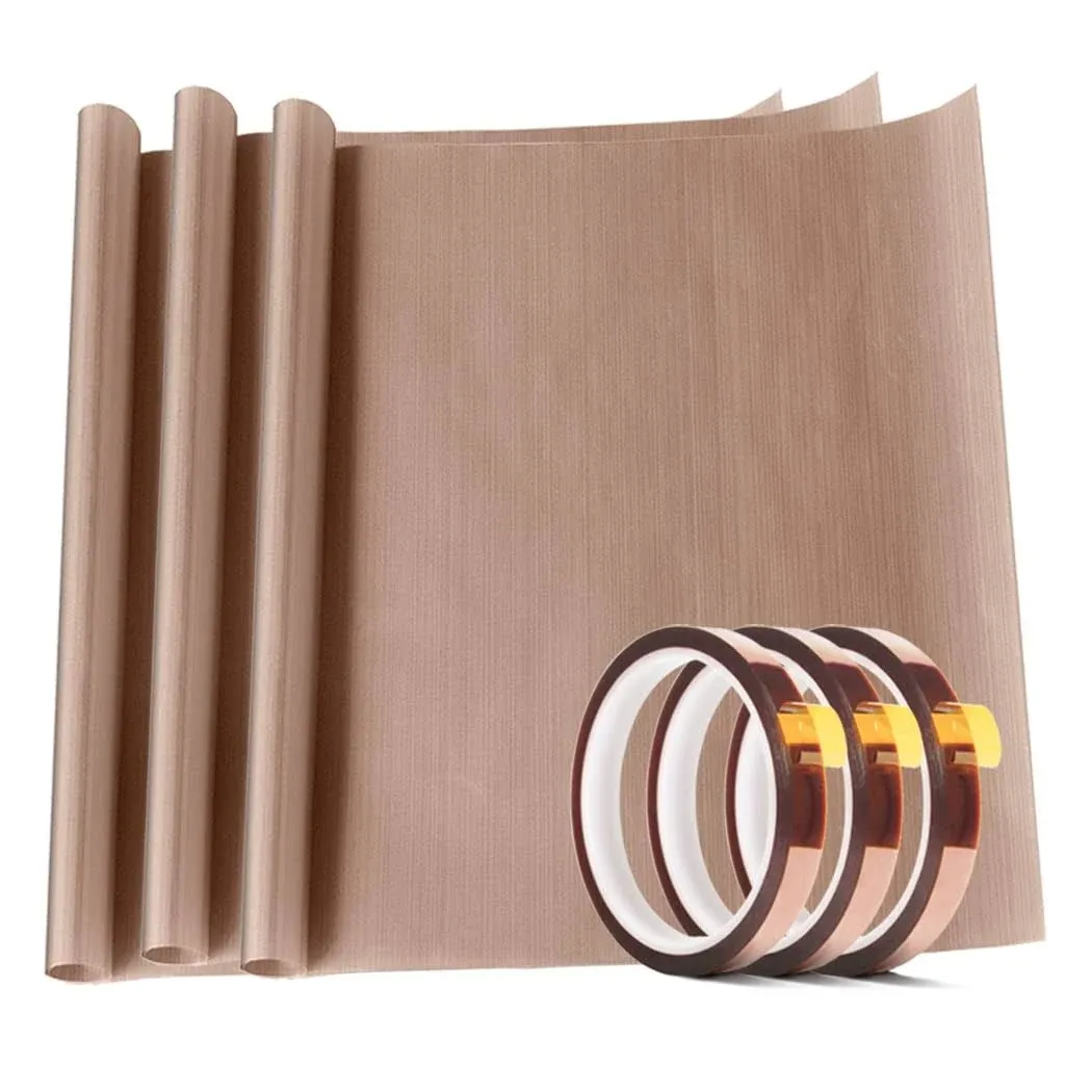 3 Pack PTFE Teflon Sheet 12 x 16" and 3 Rolls 10mm x 33M Heat Resistant ...