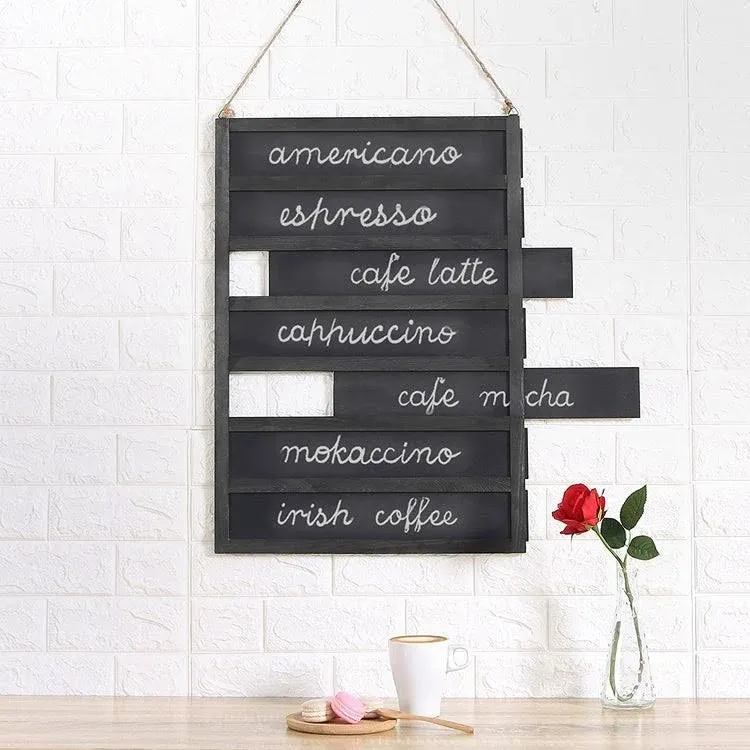 MyGift 24-Inch Wall Mounted Wood Chalkboard Sign Food Menu Board for Kitchen with 7 Removable Label Boards and Hanging Rope, Wedding and Event Decorative Chalkboard Signage