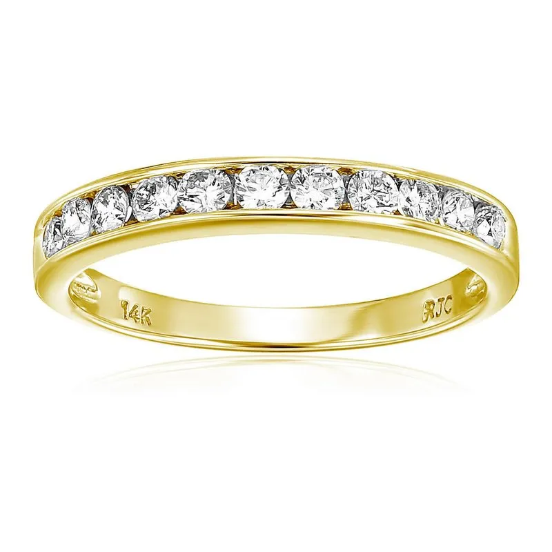 1/2 carat (ctw) Diamond Wedding Anniversary Band for Women, Half Eternity Round Diamond Engagement Ring 14K Yellow Gold Channel Set 0.50 cttw, Size 4.5-10