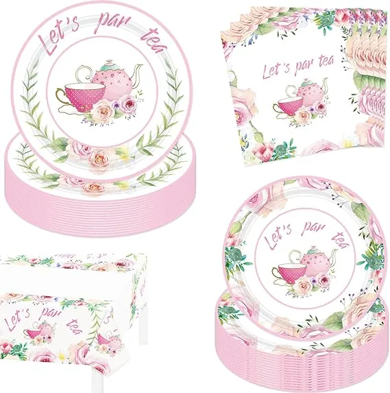 41pcs Tea Party Decor Let&#039;s Par Tea 9&#034; Plates and 7&#034; Plates Tea Time 7&#034; Napki...