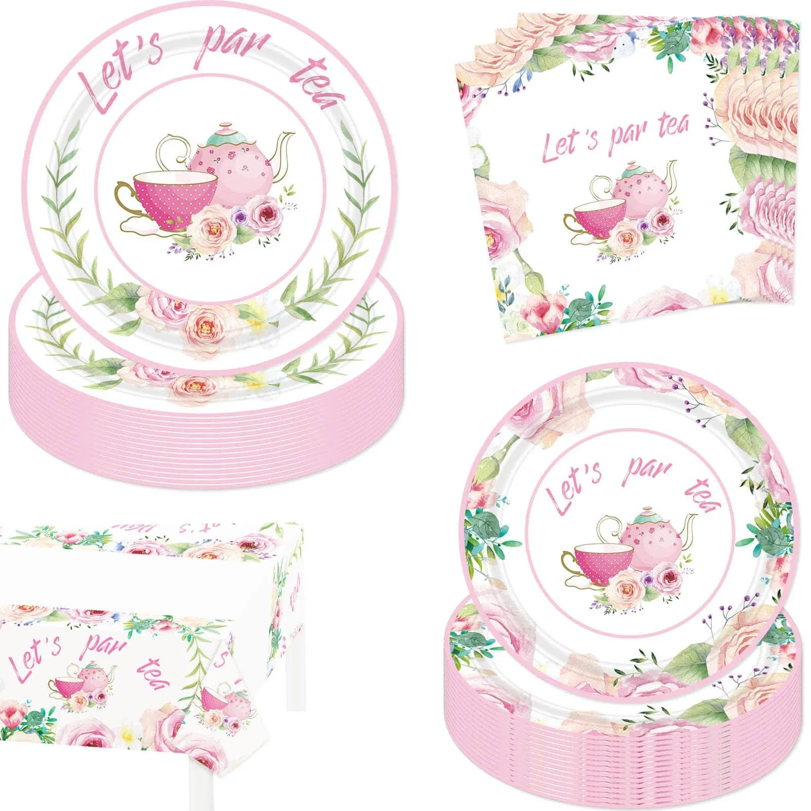 41pcs Tea Party Decor Let&#039;s Par Tea 9&#034; Plates and 7&#034; Plates Tea Time 7&#034; Napki...