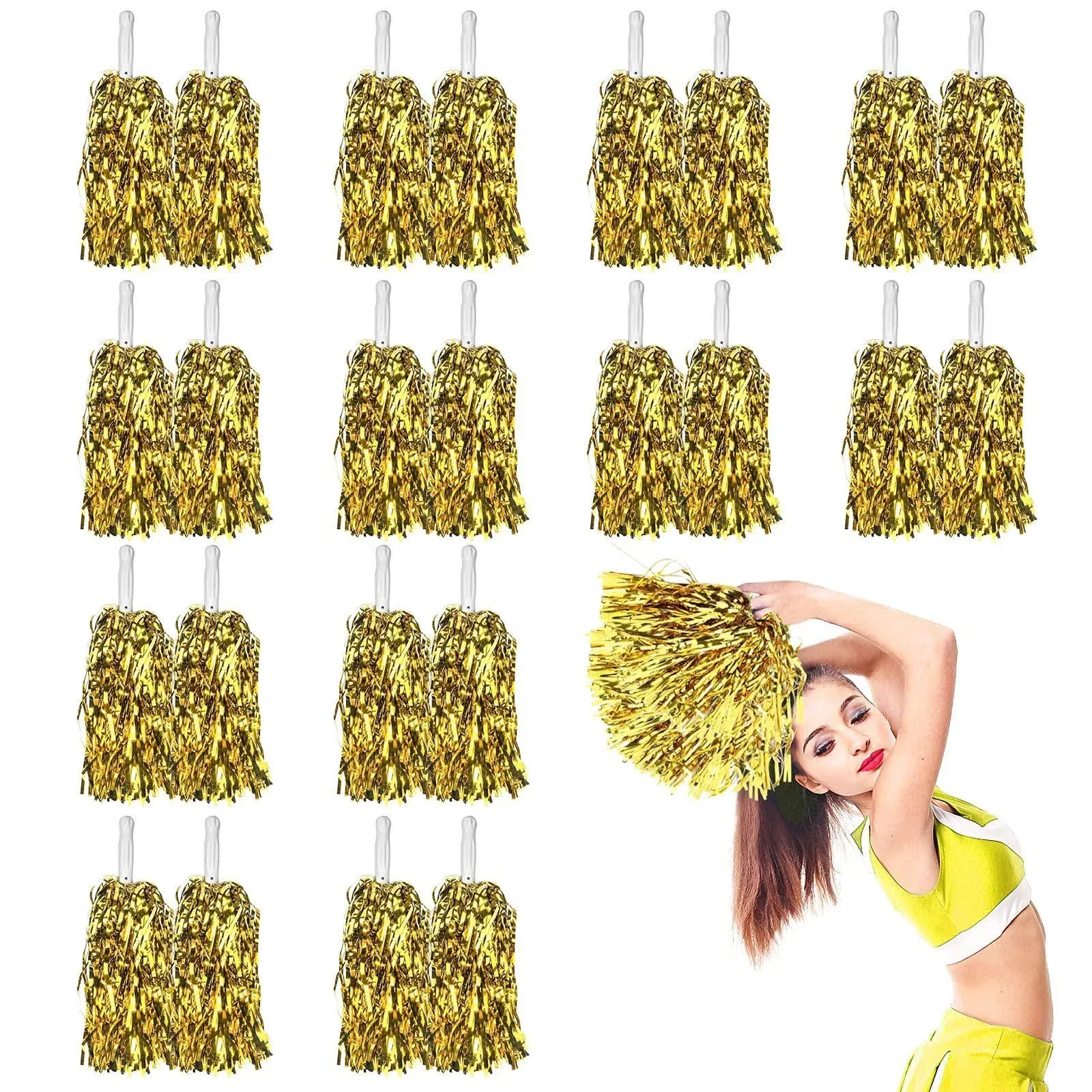 DILIBRA 24pcs Metallic Cheerleading Pom Poms, Cheerleaders Cheer Pom Poms ...