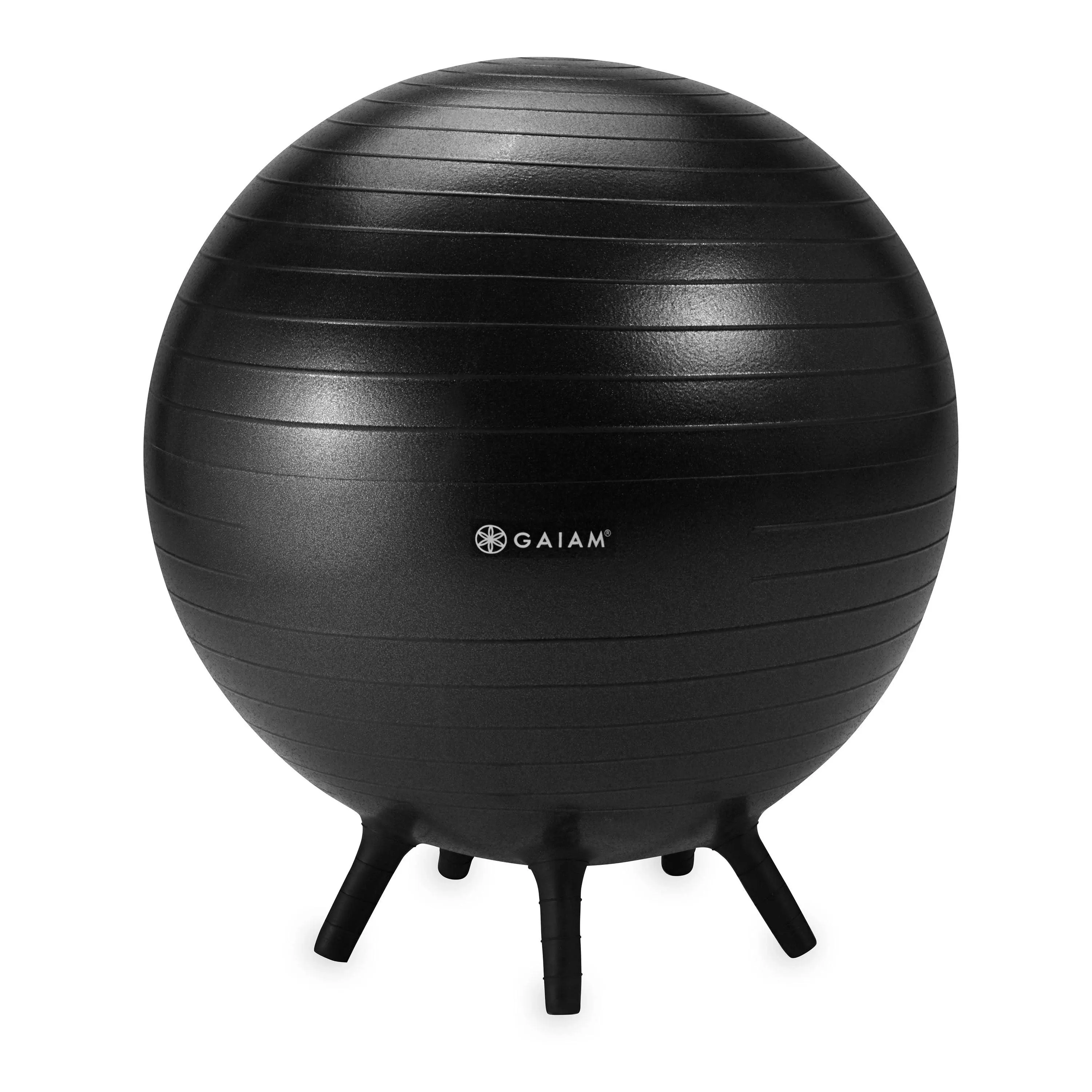 Gaiam Balance Ball Chair - No-Roll Ergonomic Office Chair & Yoga Ball Chair for Home Office Desk with Exercise Guide, Easy Installation Ball Pump, and Built-in Stability Legs, 25.5 in. (65 cm) - Black