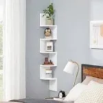 VASAGLE Corner Shelf Wall Mount 5-Tier Floating Corner Bookshelf