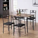 VECELO Kitchen Dining Room Table Sets for 4, 5 Piece Metal and Wood Rectangular Breakfast Nook, Dinette with Chairs, 42x31.4x30 Inches