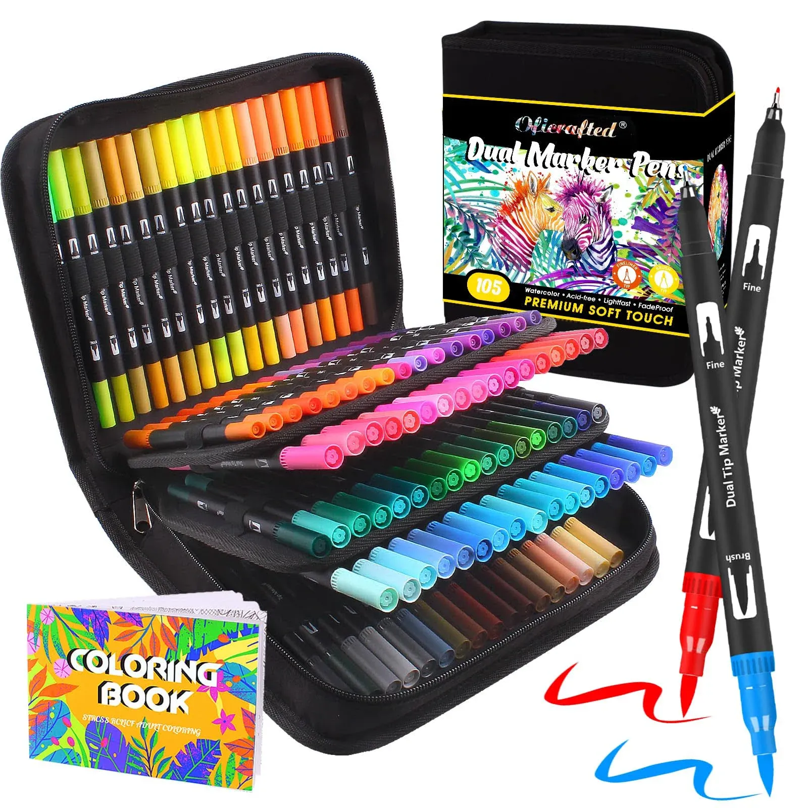 Oficrafted 105 Colors Dual Tip Brush Pens with Brush Tip and Fine Tip for Kids ...