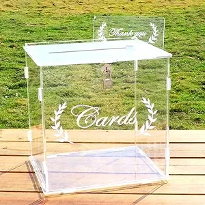 Aytai Acrylic Wedding Card Box with Lock, Clear Card Box for Wedding Reception, Wedding Money Box Gift Card Box for Party Graduation Birthday Baby Shower Decorations