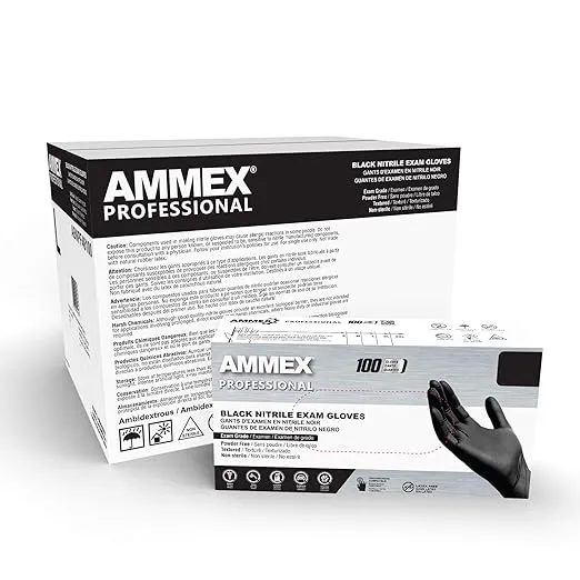 AMMEX Black Nitrile Exam Gloves, Case of 1000, 3 Mil, Size Small, Latex Free, Powder Free, Textured, Disposable, Non-Sterile, Food Safe, ABNPF42100