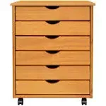 Adeptus 88001 6 Drawer Roll Cart Solid Wood, Pine