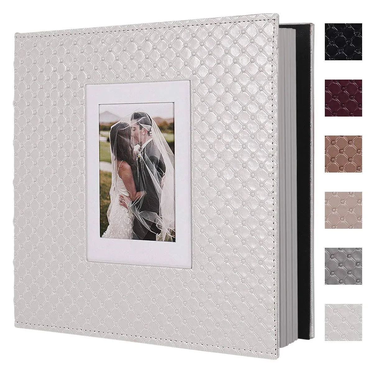 RECUTMS 60 Pages Handmade DIY 4x6 5x7 8x10 Photos of Any Size, Button Grain Leather Cover of Wedding Photo Album Baby Picture Book Family Scrapbook Photo Album (Black)