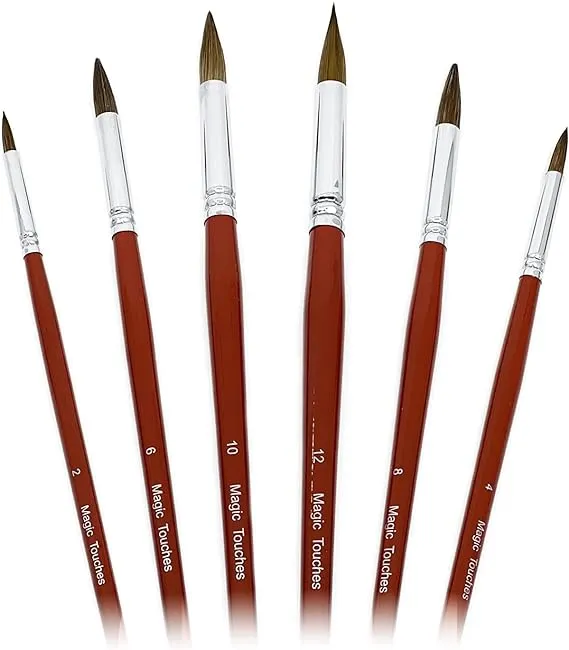 Magic Touches Artist Paint Brush Set 6 Sizes Natural Sable Round Tip Absorptio