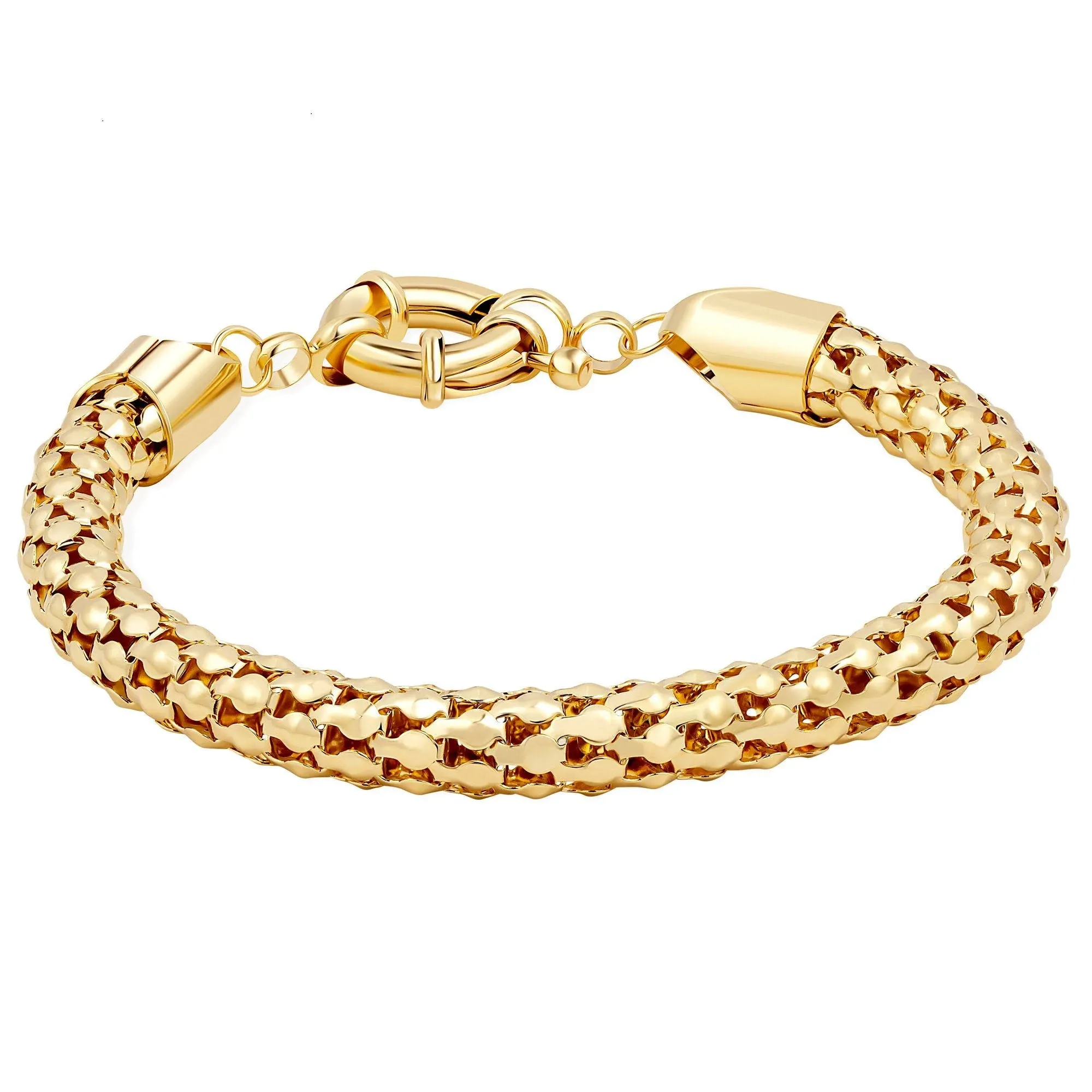 Barzel 18K Gold Plated Popcorn Mesh Bracelet for Women, 7.5 Inches - Made in Brazil