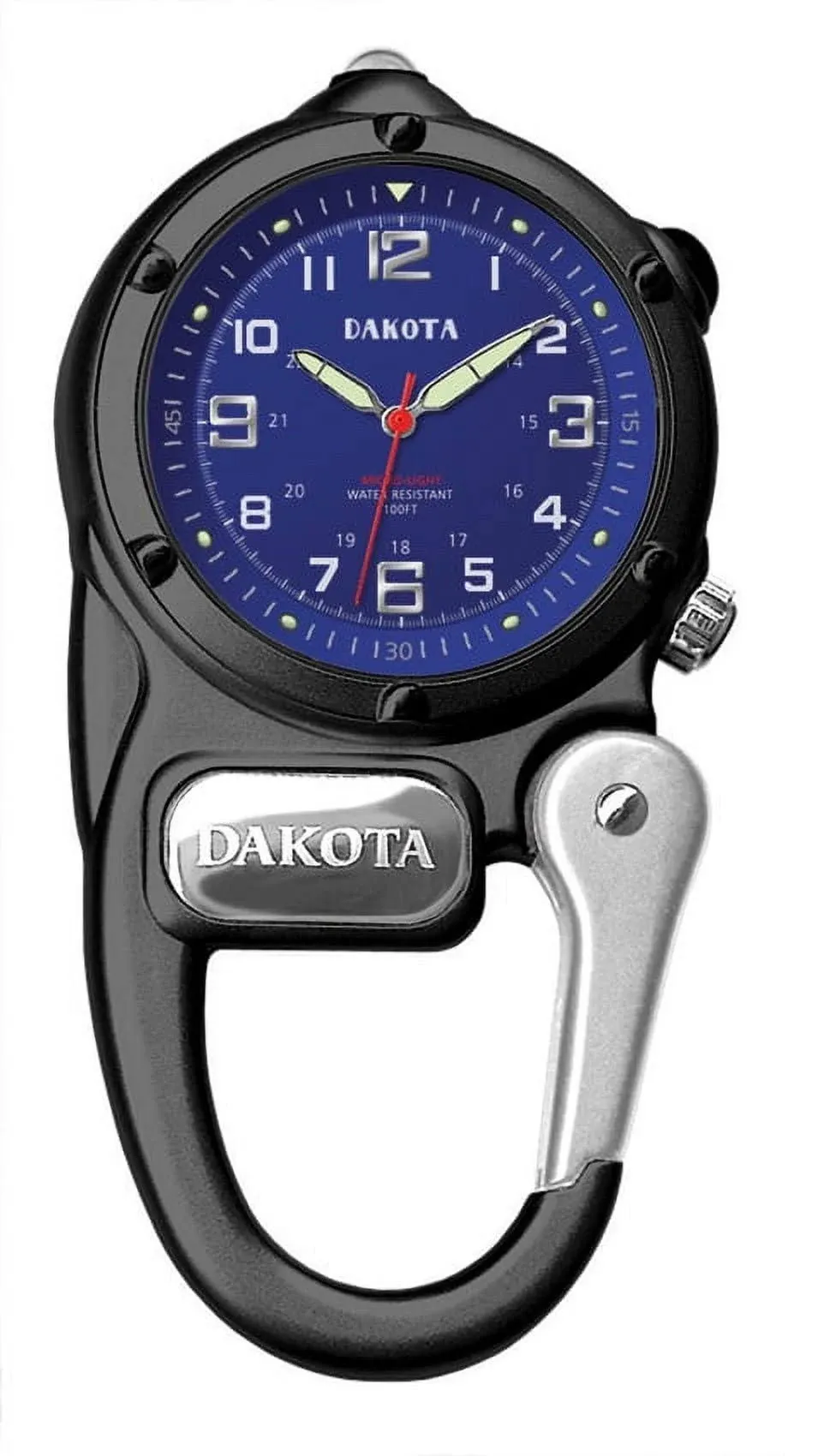 DAKOTA MINICLIP WATCH - Black with Blue Face, Micro Light, Water Resistant Case