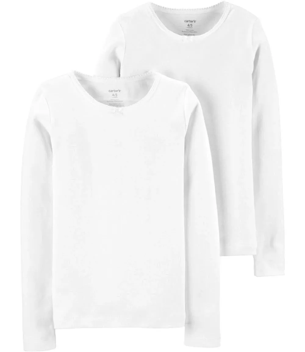 Carters Girls 2-14 2-Pack Cotton Long Sleeve Undershirts