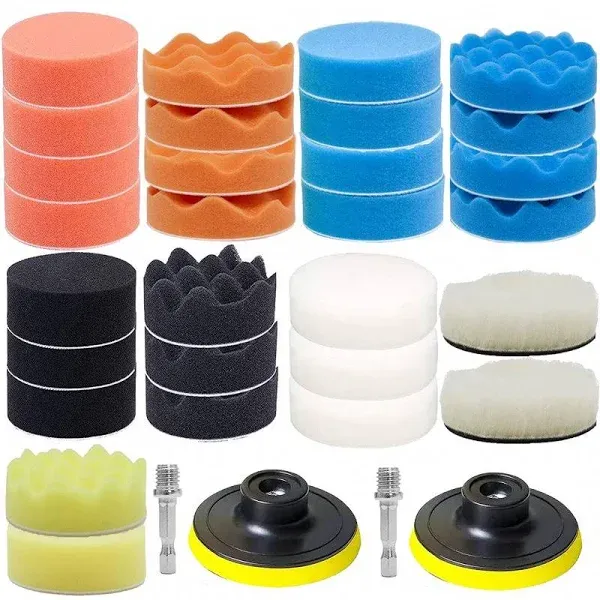 33 Pieces 4 Inch Buffing Polishing Pads Car Foam Drill Polishing Pad Kit Sponge 