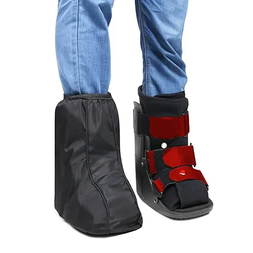 Medical Boot Cover Walking Brace Orthopedic Fracture Cast with Integrative Slip-Resistant Rubber Sole (Black, Short, Small)