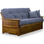 Brentwood Tray Arm Full Size Wood Futon Frame and Storage Drawers - Heritage Finish