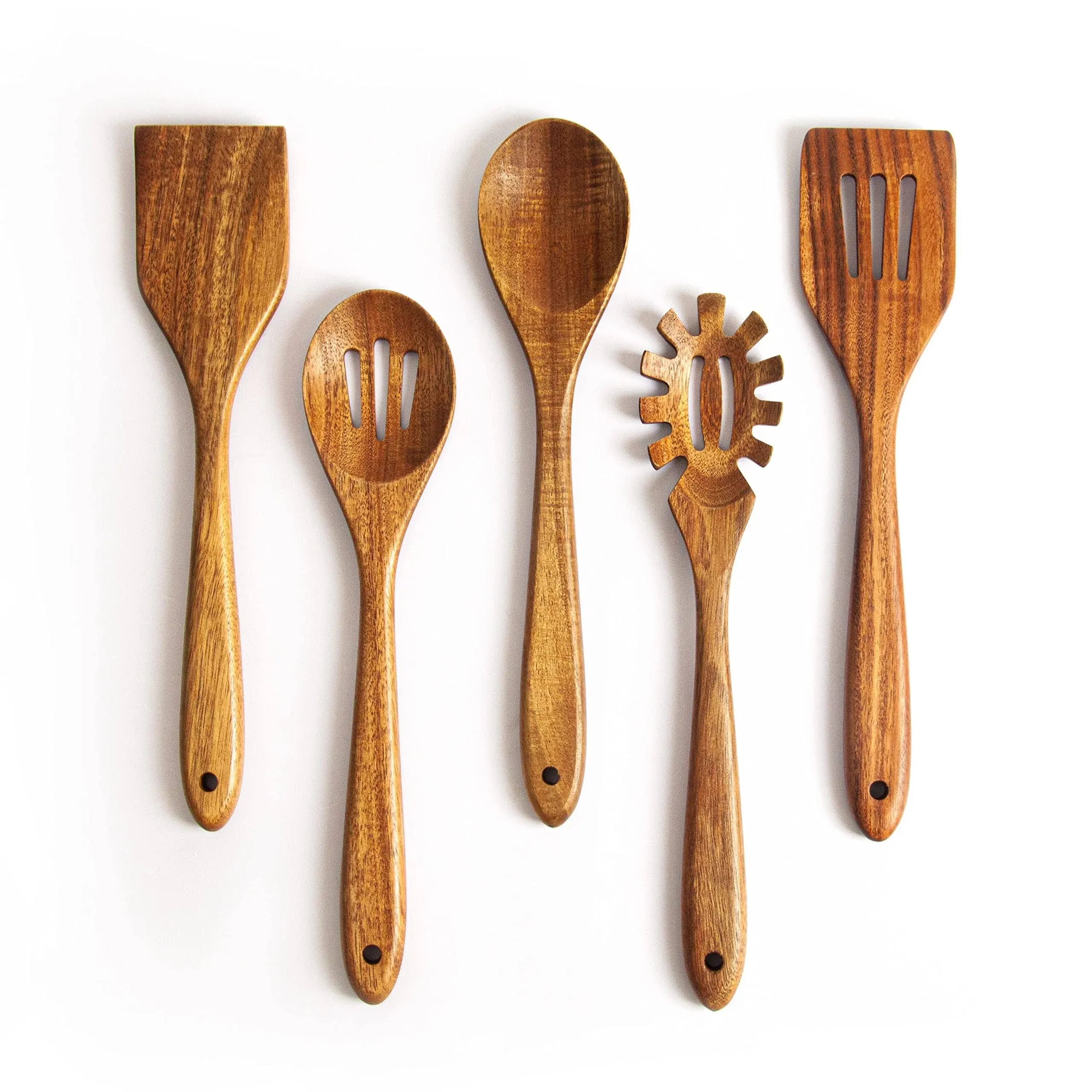 KITEISCAT Acacia Wooden Spoons for Cooking: 5-Piece Kitchen & Cooking Utensils ...