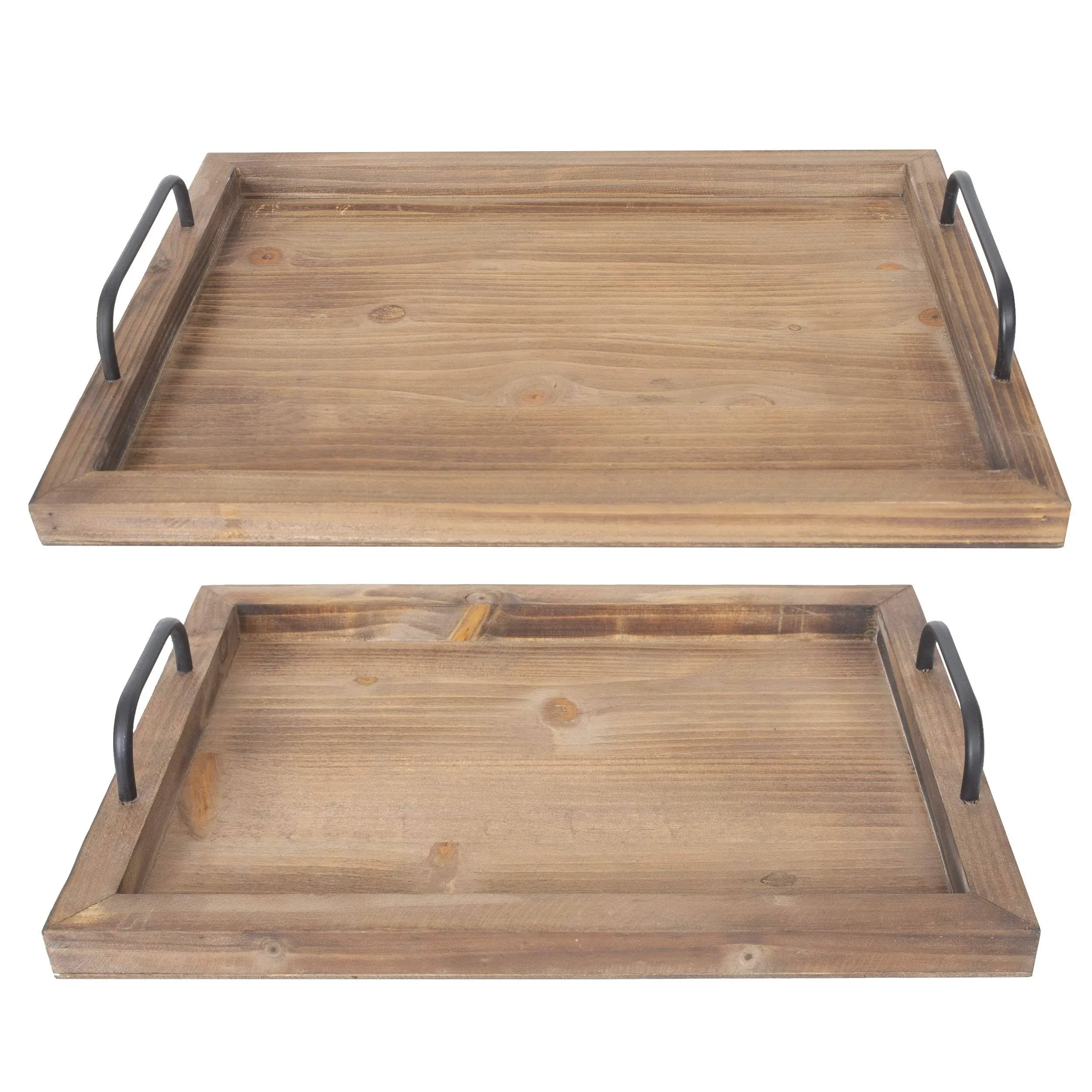 Besti Rustic Vintage Food Serving Trays Set of 2 | Nesting Wooden Board with | |