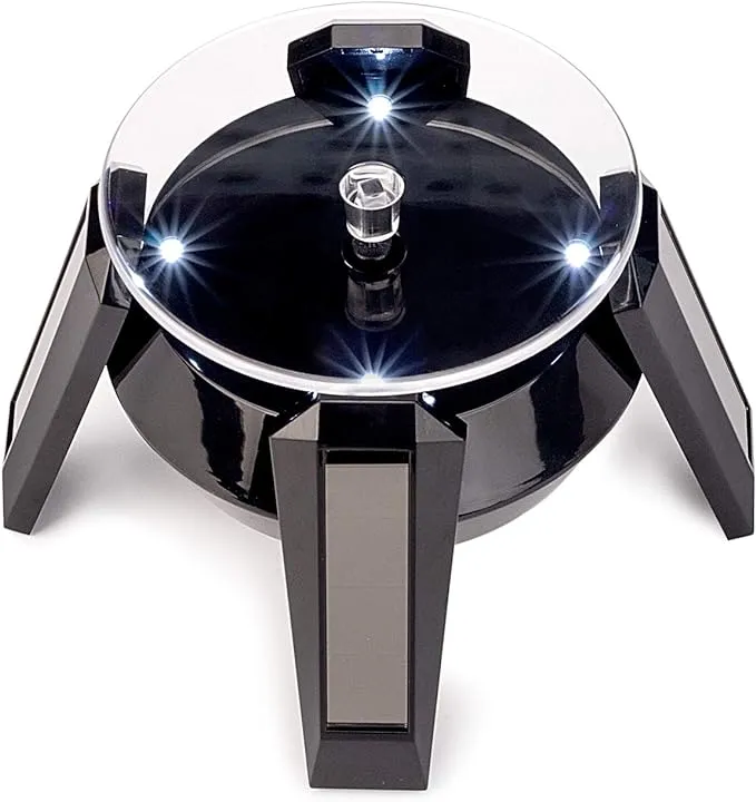 Leadleds Jewelry Display Turntable, Solar Powered Rotating Display Stand with 4pcs White LED Light (Black Base)