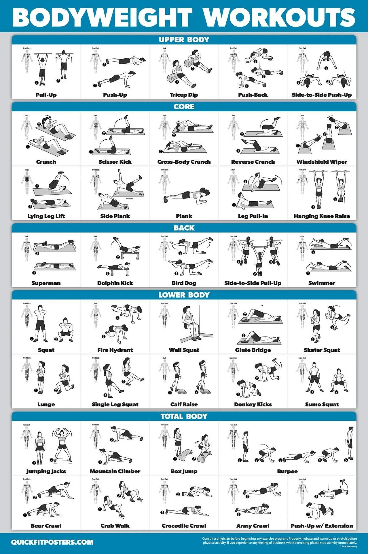 Bodyweight Stretching Poster Set Body Weight Exercise Routine Stretching Workout