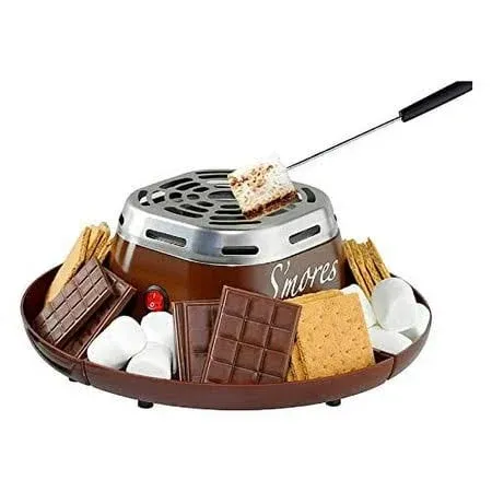 Nostalgia Tabletop Indoor Electric S'mores Maker - Smores Kit With Marshmallow Roasting Sticks and 4 Trays for Graham Crackers, Chocolate, and Marshmallows - Movie Night Supplies - Black