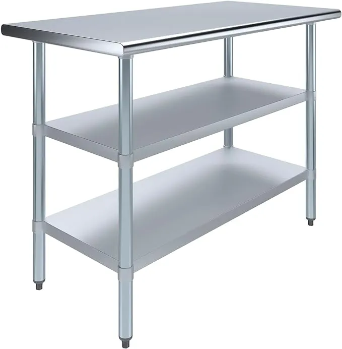 24x48 Prep Table with Stainless Steel Top and 2 Shelves