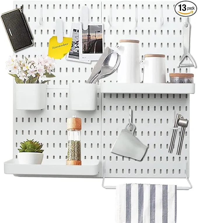 YOKEPO Pegboard Combination Kit with 4 Pegboards with 15 Accessories Modular Hanging for Home Office Wall Organizer, Crafts Organization, Ornaments Display, White | 22" x 22" Peg Boards Wall mount