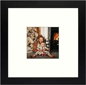 8x8 Square Picture Frame Gallery with Ivory Mat for 3.5x3.5 Photo Table-Top