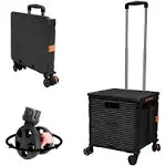 FELICON Foldable Utility Cart Folding Portable Rolling Crate Handcart with Durable Heavy Duty Plastic Telescoping Handle Collapsible 4 Rotate Wheels