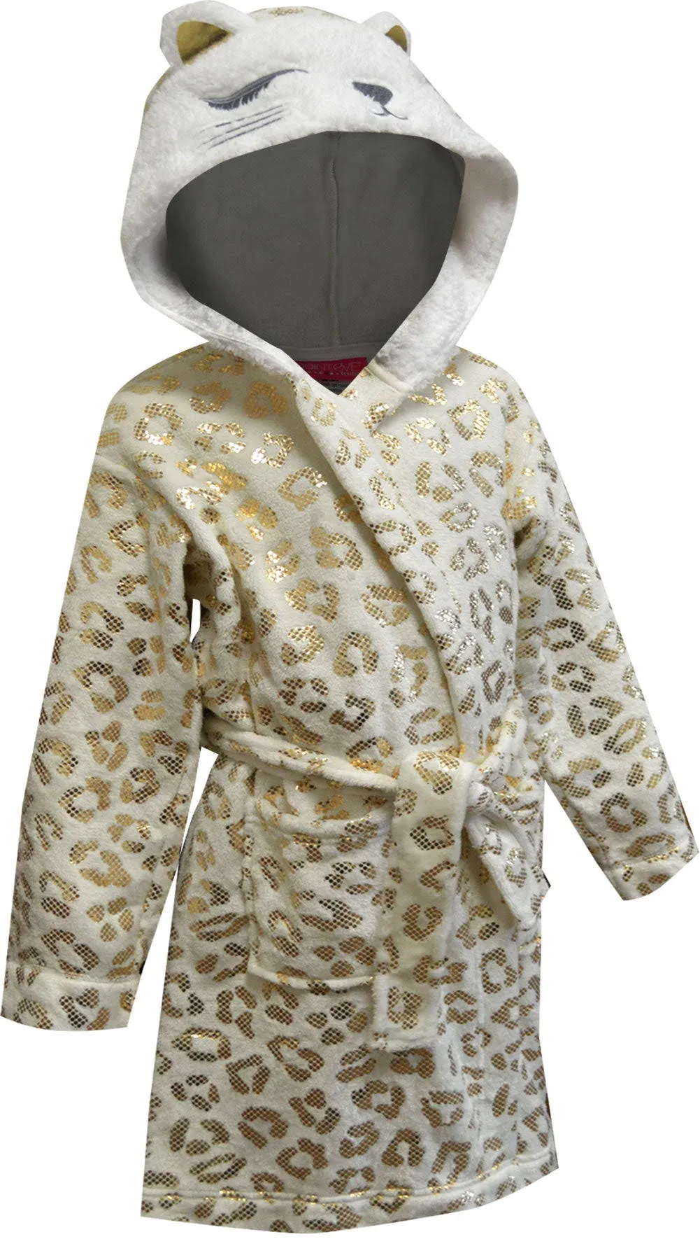 Saint Eve Girls Cheetah Plush Hooded Robe with 3D Face