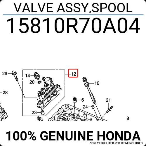 15810R70A04 Honda Valve Assembly Spool