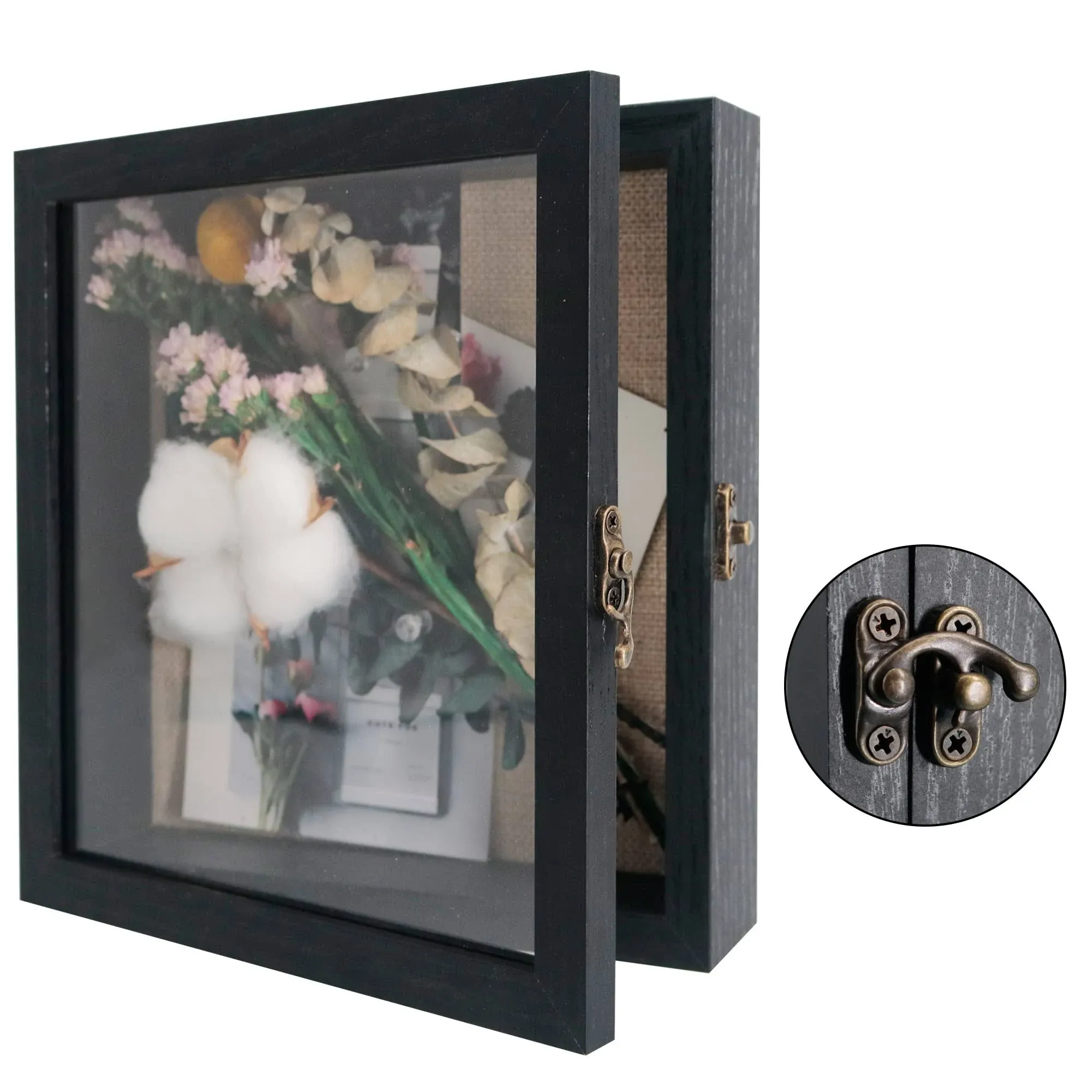 GraduatePro Shadow Box Frame 8x8 Display Case with Linen Back, Real Glass Window ...