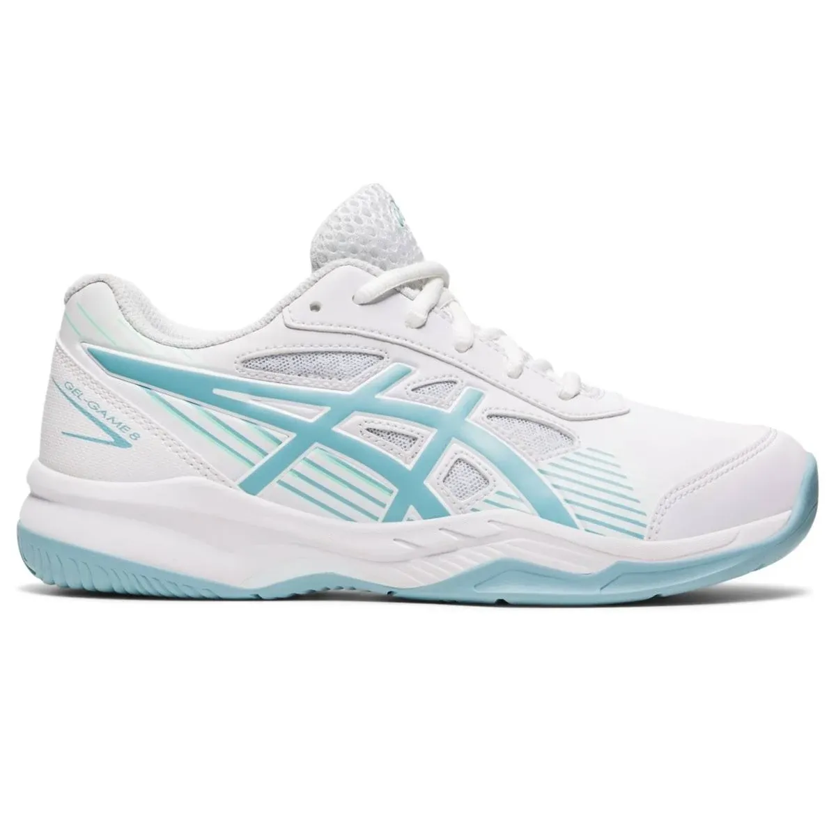 ASICS Kid's Gel-Game 8 Grade School Tennis Shoes, 7M, White/Smoke Blue