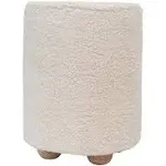 Bloomingville Round Cotton Sherpa Pine Wood Feet Pouf, Cream