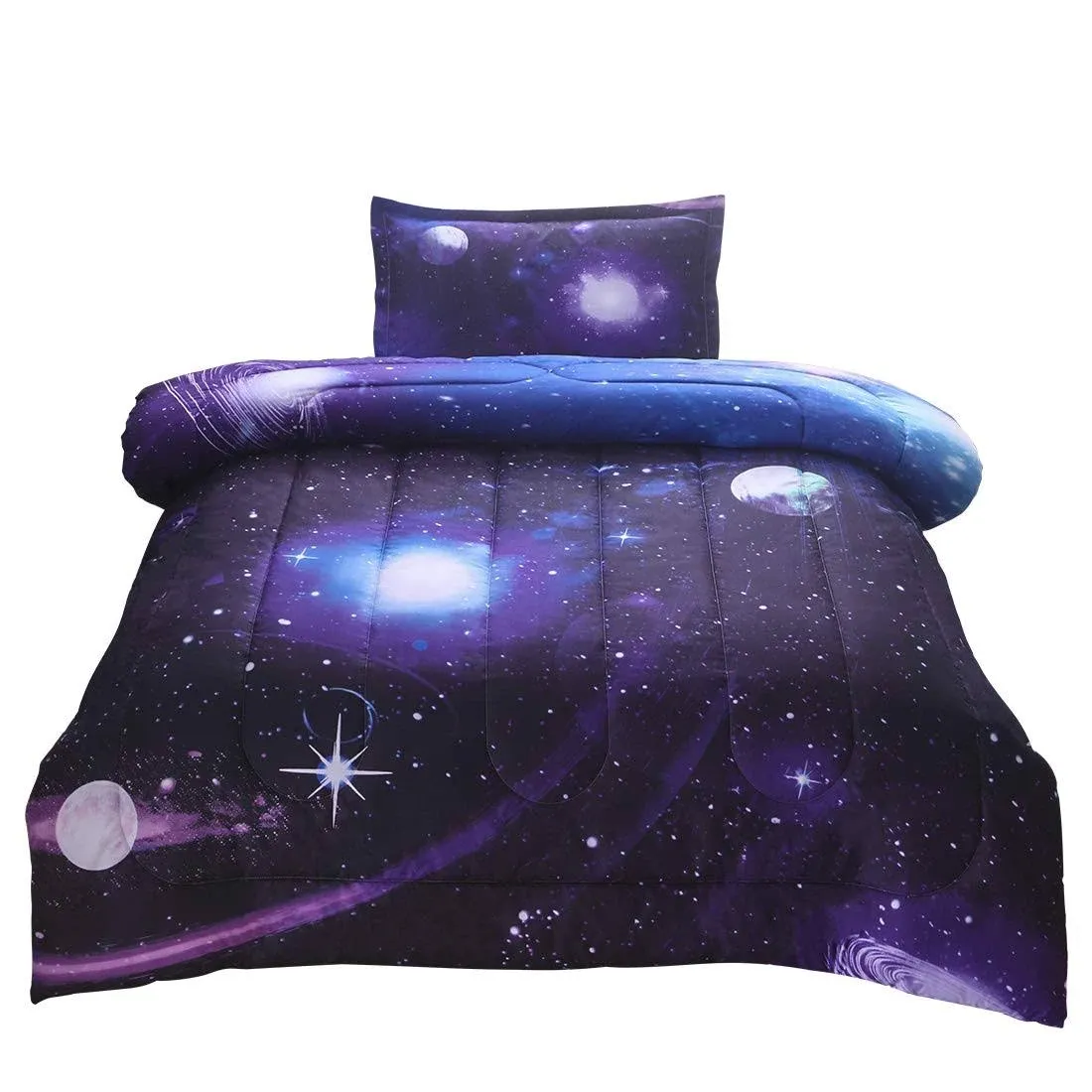 JQinHome Twin Galaxy Comforter Sets Blanket, 3D Outer Space Themed Bedding, All ...