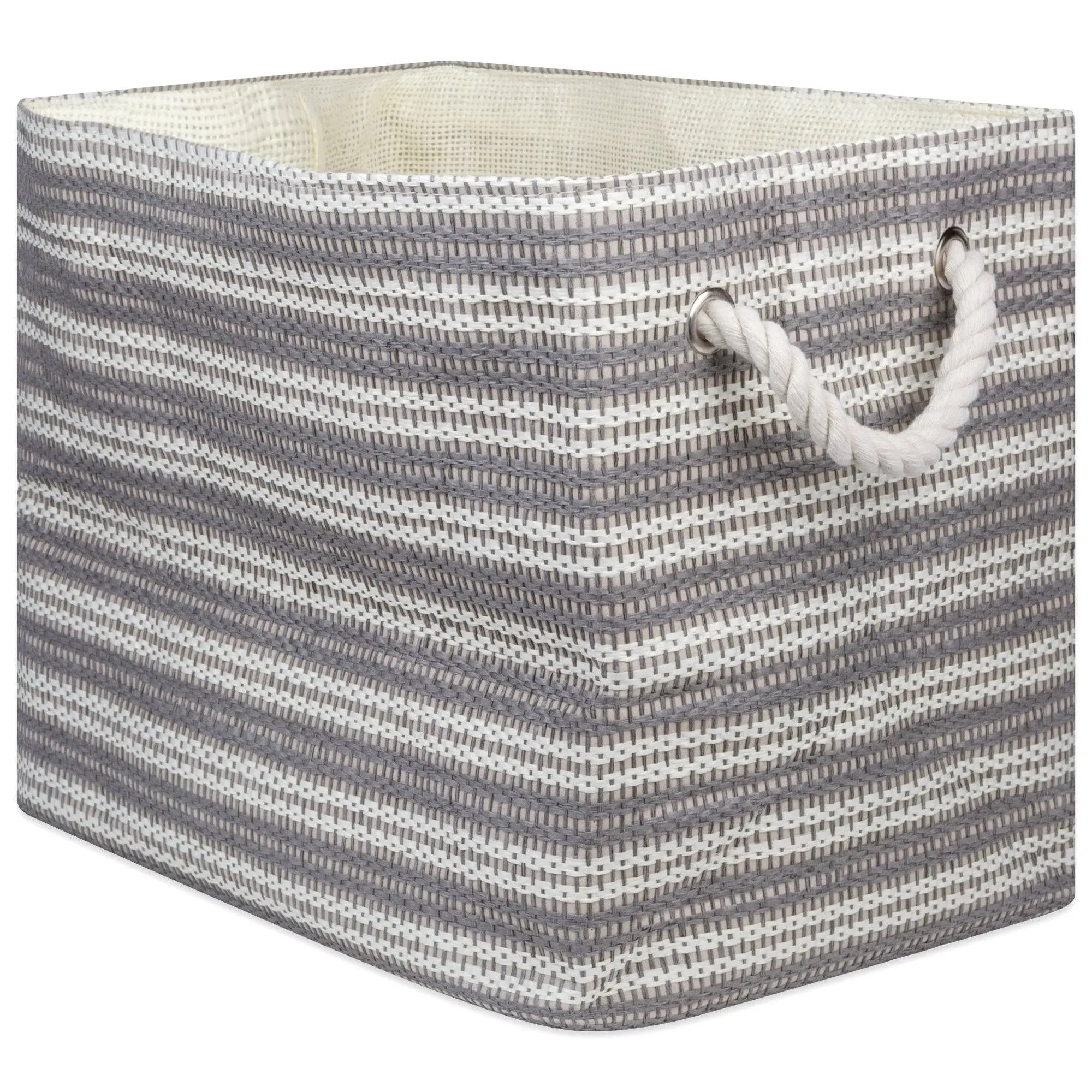 DII Basketweave Decorative Storage Bin Gray/White Large