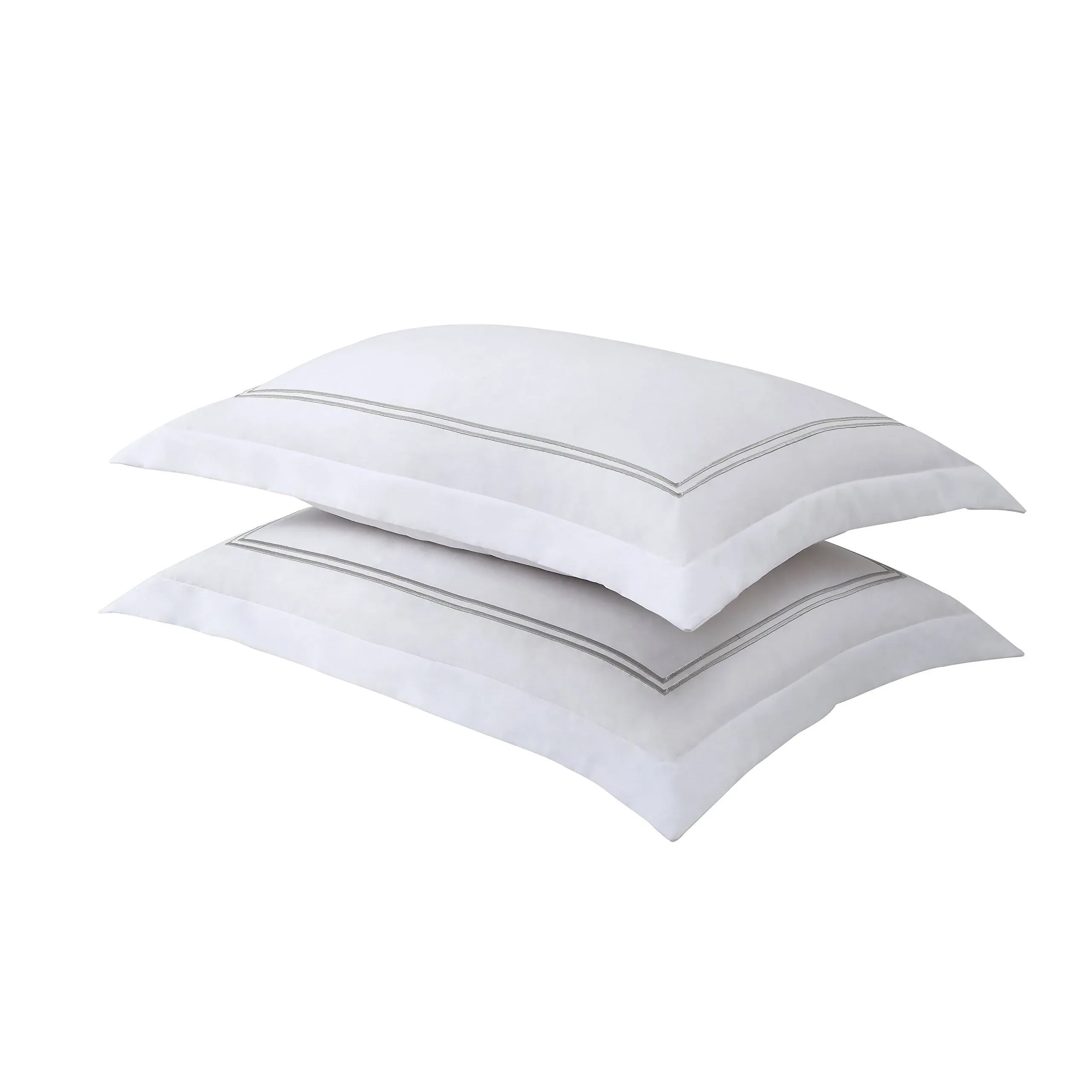 Bed Maker's Levinsohn Luxury Hotel Tailored Pillow Sham Pair, White with Silver Baratta Stitched Hem (2 Pack) Standard