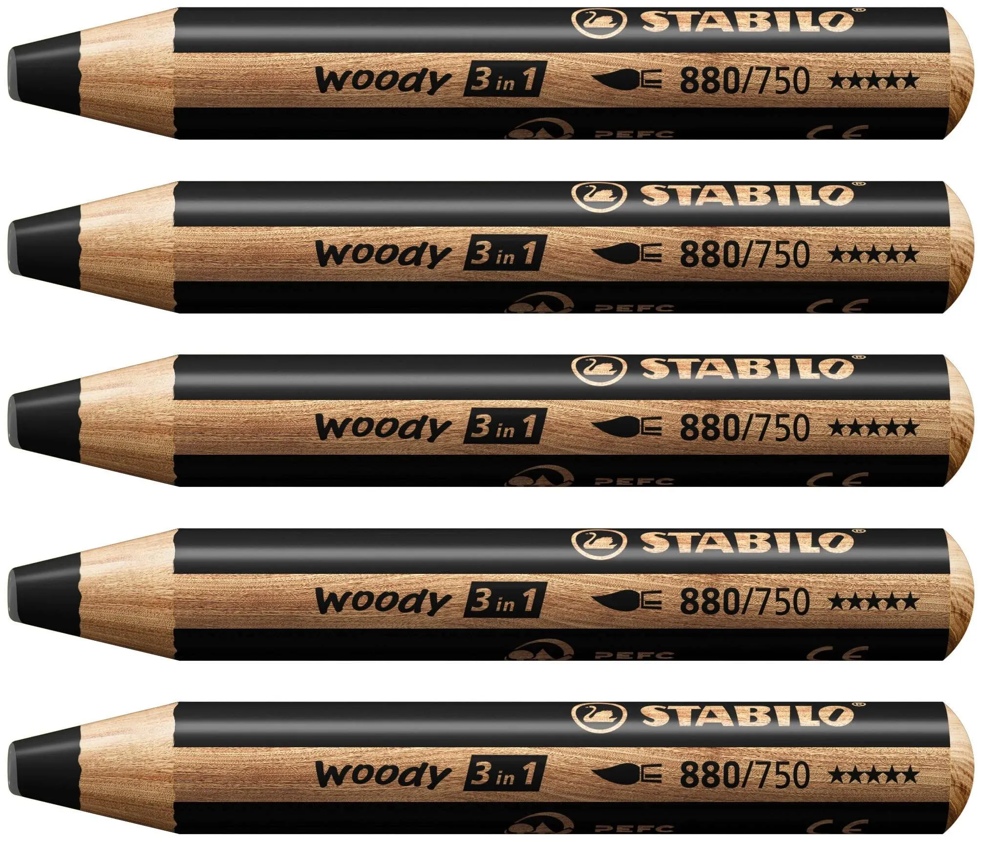 Multi-talented Pencil - Stabilo Woody 3 in 1 - Pack of 5 - Black