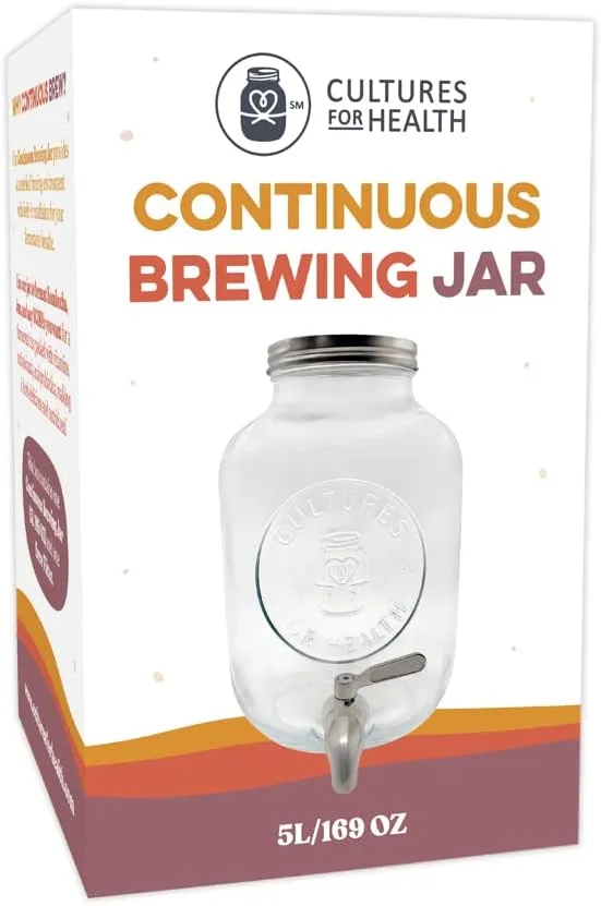 Cultures for Health Continuous Kombucha Brewing Jar with Spigot | 5 Liter Glass Jar with Spout for DIY Fermentation | Long Term Kombucha SCOBY Hotel Jar | Daily Kombucha Tea Probiotic Drink Dispenser