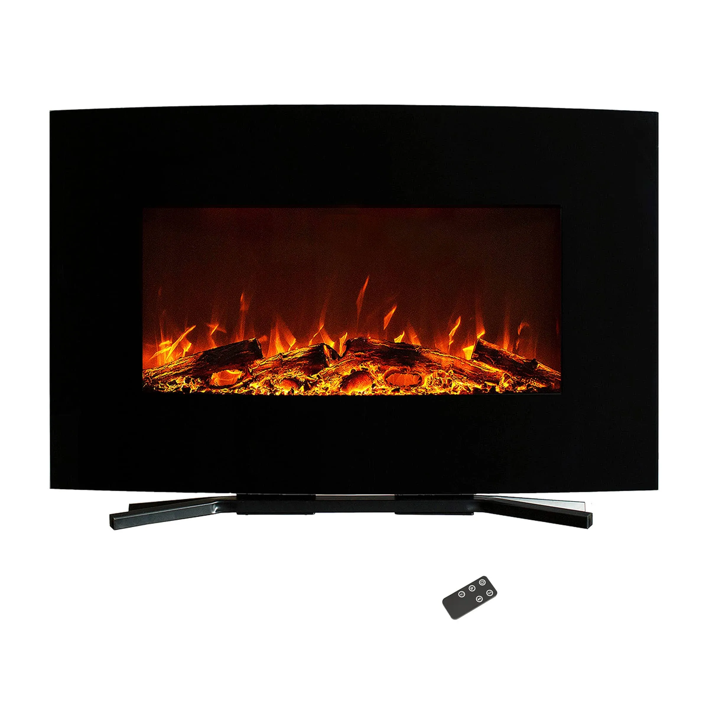 Northwest 36" Curved Color Changing Wall Mount Fireplace & Floor Stand, Black