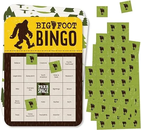 Sasquatch Crossing - Bingo Cards & Markers - Bigfoot Party Bingo Game - 18 Ct