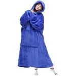 Waitu Wearable Blanket Sweatshirt Gifts for Women and Men, Warm and Cozy Giant Blanket Hoodie, Thick Flannel Blanket with Sleeves and Giant Pocket - Blue