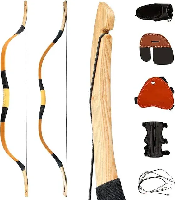 PMZ Longbow Archery Recurve Bow Set Horsebow Traditional Bow 40LB