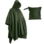 Lingito Heavy Duty Rain Poncho for Backpacking, Waterproof Lightweight for Adults, Military, Emergency, Camping, Men, Women (Adult-Green)