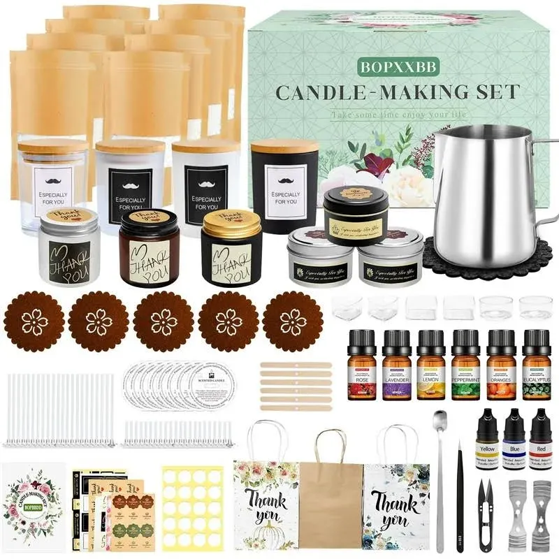 DOPXXBB Complete Candle Making Kit, DIY Candle Making Supplies for Adults, Include Soy Wax, Candle Cups & Tins Candle Wicks & Light Aroma Type Scents, Liquid Dyes & More