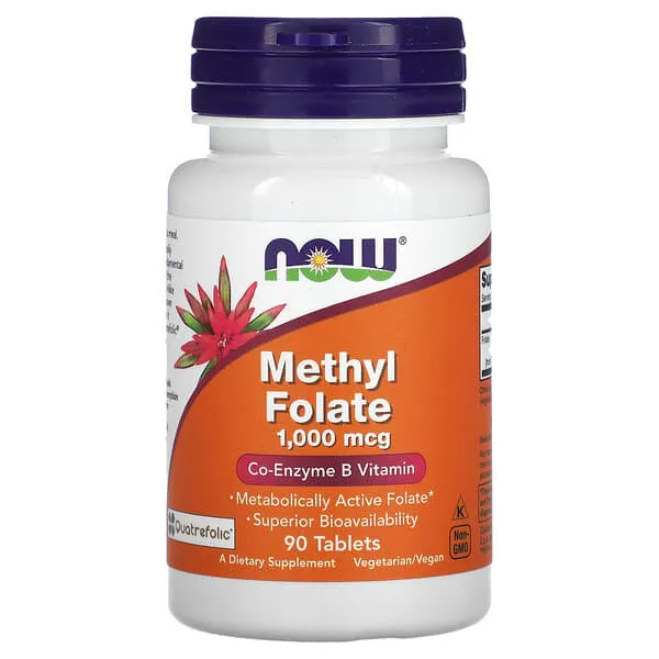 NOW Supplements, Methyl Folate 1,000 mcg, Metabolically Active Folate*, Co-Enzyme B Vitamin, 90 Tablets
