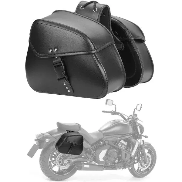 KEMIMOTO Motorcycle Saddlebags with Buckles, 16L Waterproof Throw Over Saddlebags, PU Leather Saddlebags for Sportster Softail Dyna V-star Shadow, Universal Motorcycle Accessories, Black