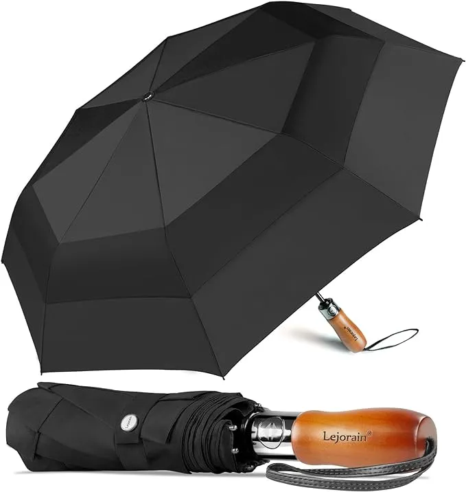 Lejorain 54inch Large Compact Golf Umbrella - Oversized Auto Open Close Folding Golf Umbrella Travel 210T Dupont Teflon Coated Vented Windproof Double Canopy for Women Men